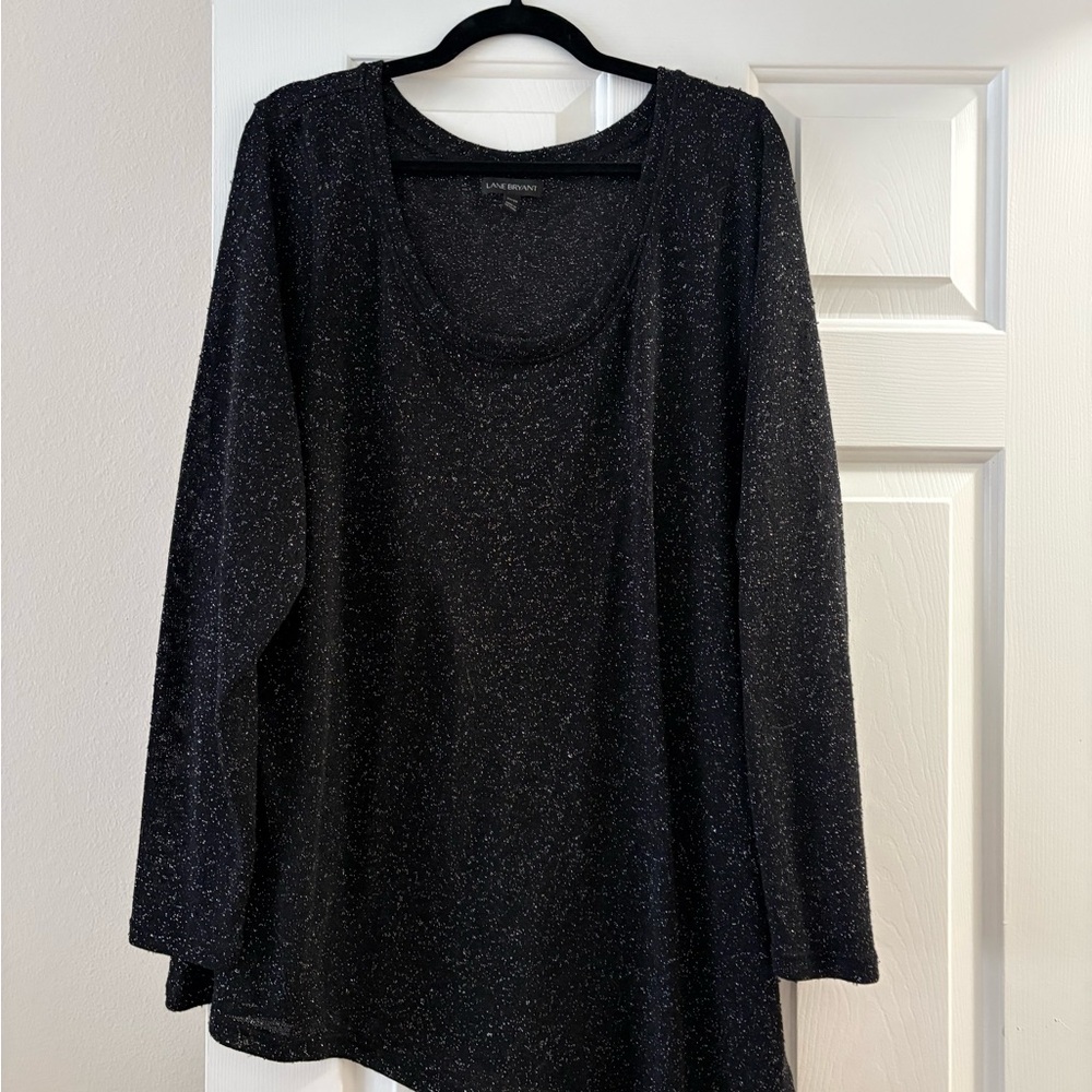 Lane Bryant Black Shimmer Long Sleeve Asymmetrical Sweater